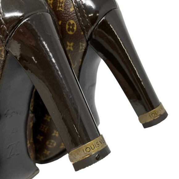 LOUIS VUITTON Vintage Monogram Mid Calf Boots #37 US 6.5 Brown Leather [102060] - Picture 11 of 14
